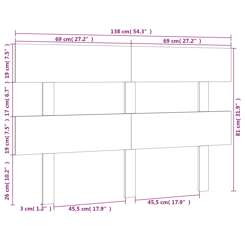 vidaXL Cabeceira de cama 138x3x81 cm pinho maciço branco