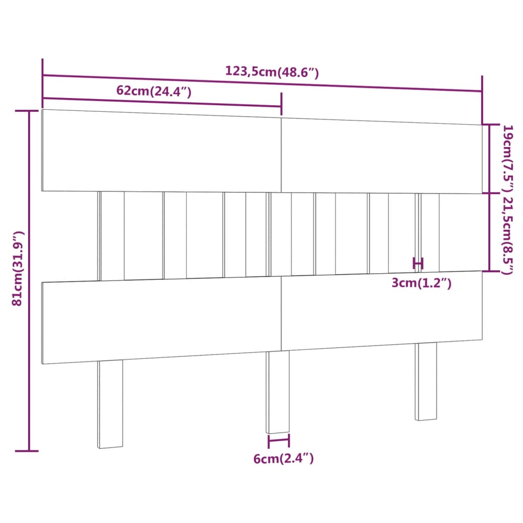 vidaXL Cabeceira de cama 123,5x3x81 cm pinho maciço preto