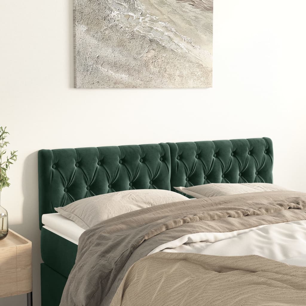 vidaXL Cabeceira de cama 2 pcs veludo 72x7x78/88 cm verde-escuro