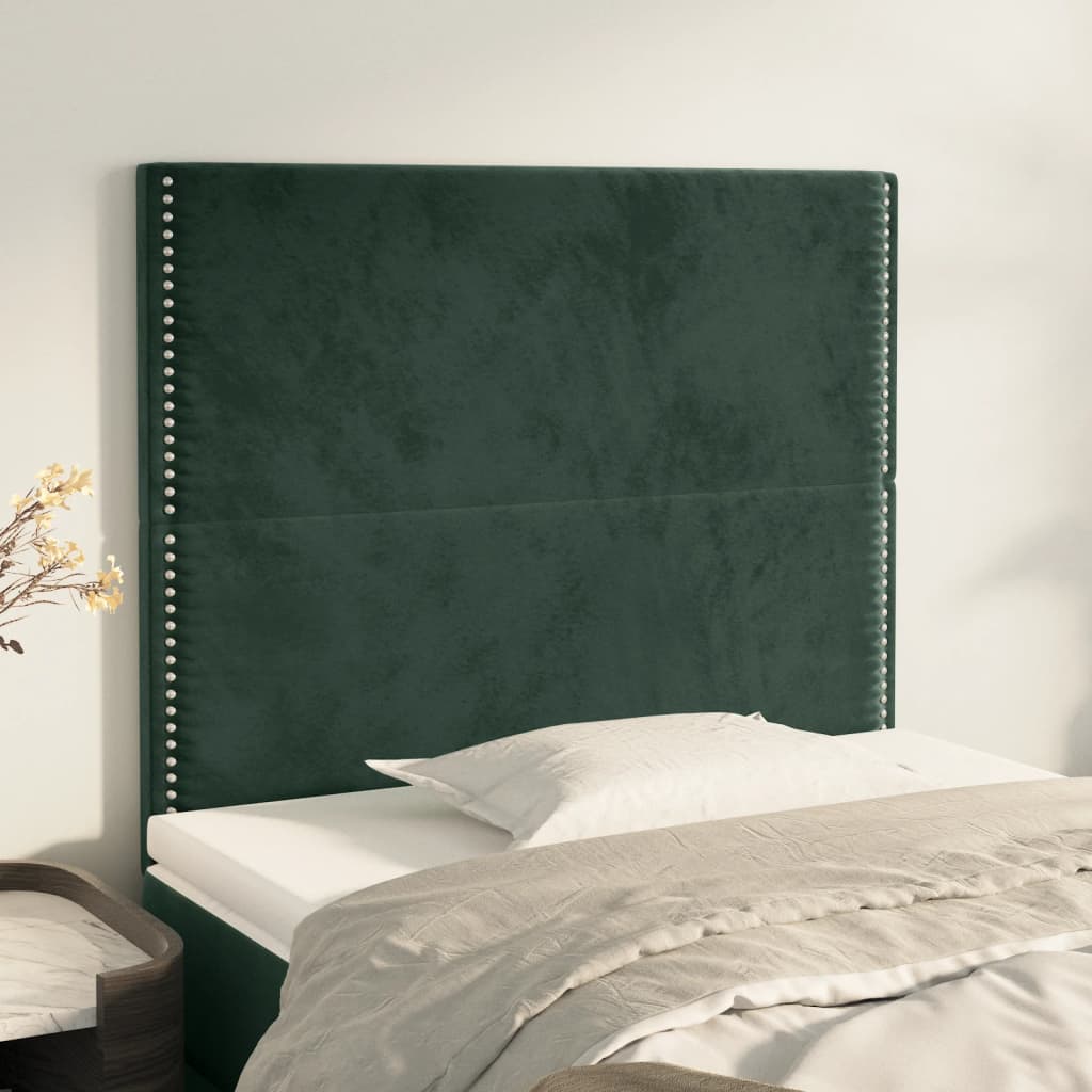 vidaXL Cabeceira de cama 2 pcs veludo 90x5x78/88 cm verde-escuro