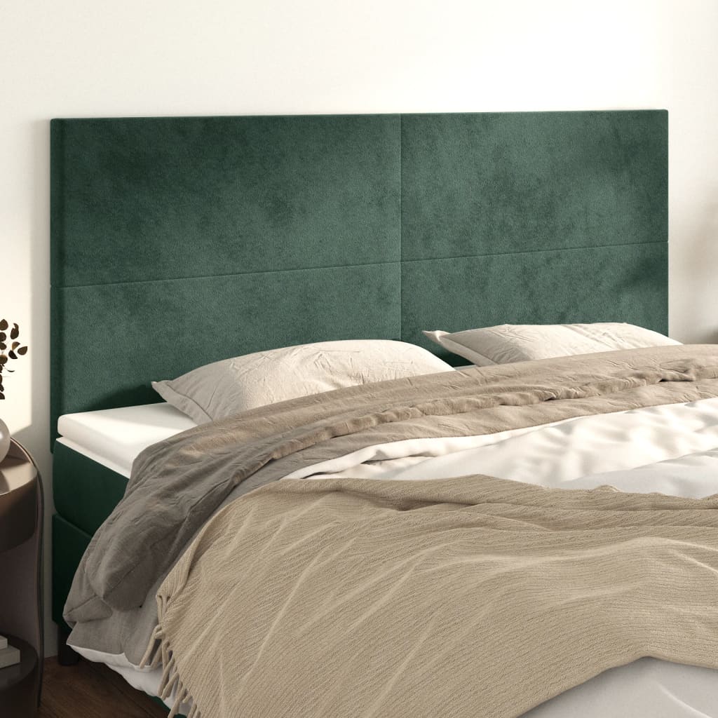 vidaXL Cabeceira de cama 4 pcs veludo 80x5x78/88 cm verde-escuro