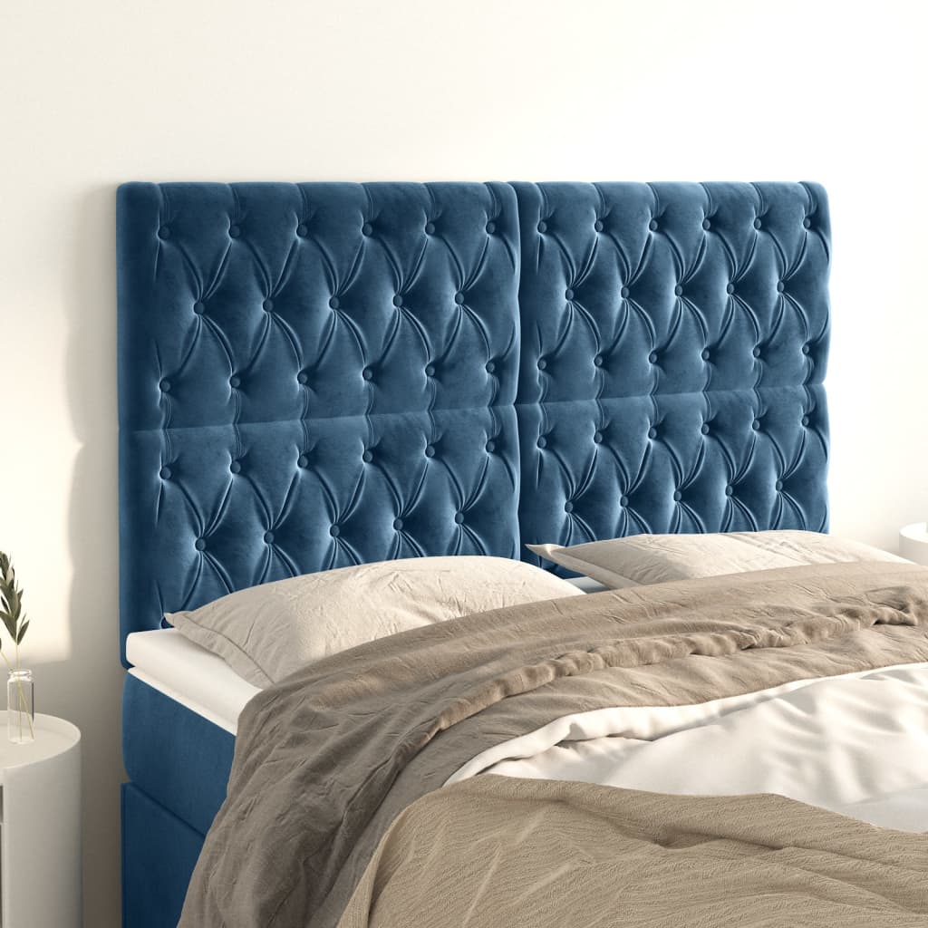 vidaXL Cabeceira de cama 4 pcs veludo 72x7x78/88 cm azul-escuro