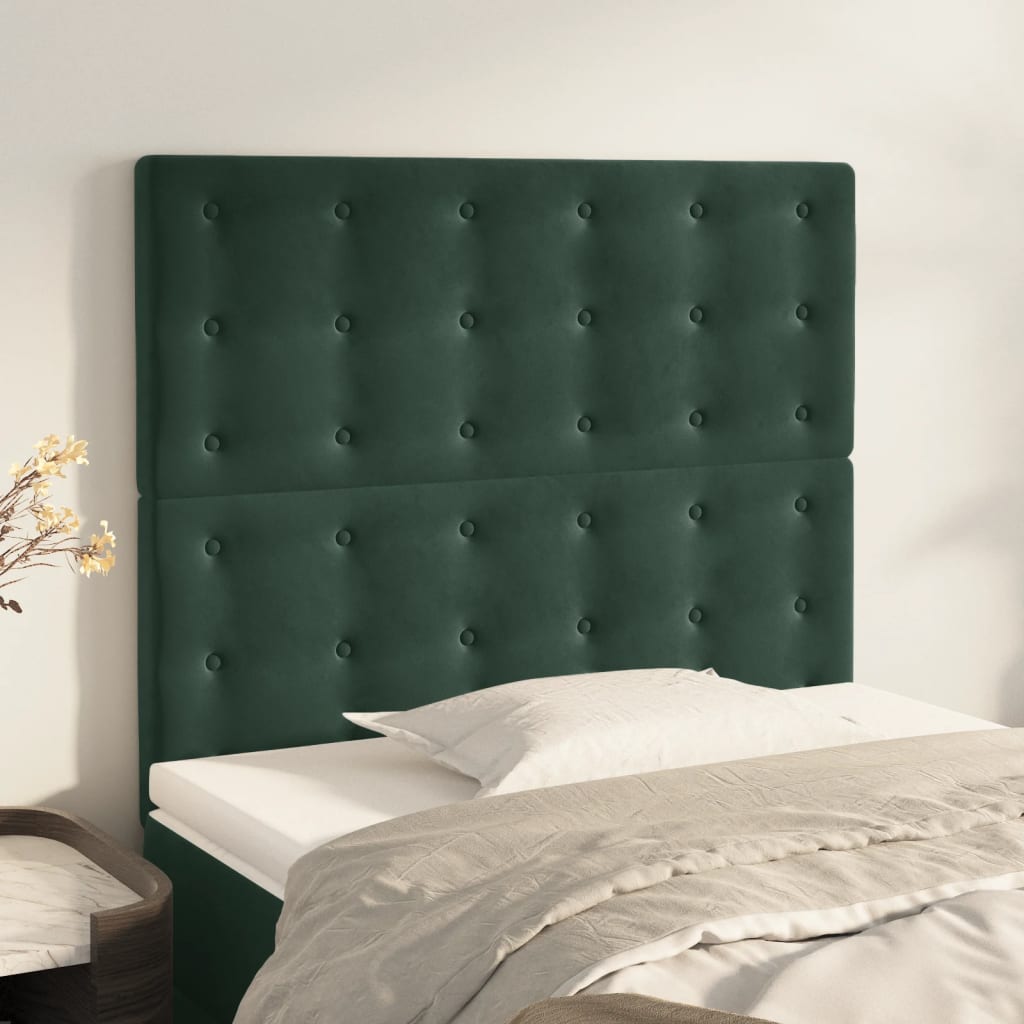 vidaXL Cabeceira de cama 2 pcs veludo 90x5x78/88 cm verde-escuro