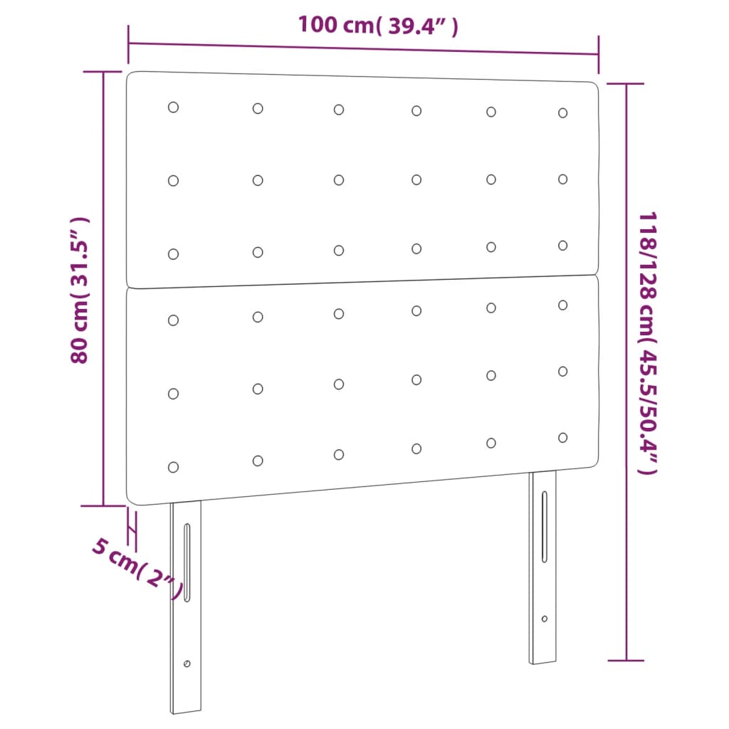 vidaXL Cabeceira de cama 2 pcs veludo 100x5x78/88 cm rosa