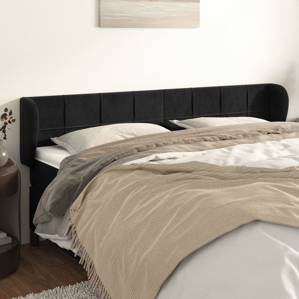 vidaXL Cabeceira de cama c/ abas veludo 163x23x78/88 cm preto