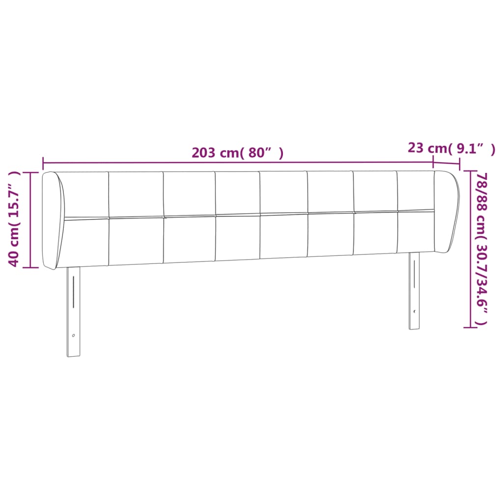 vidaXL Cabeceira de cama c/ abas tecido 203x23x78/88cm cinzento-escuro