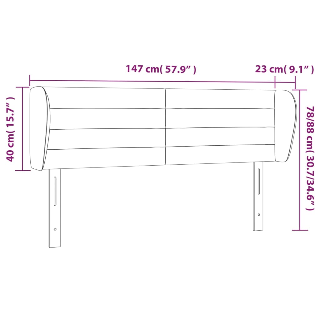 vidaXL Cabeceira de cama c/ abas veludo 147x23x78/88 cm cinzento-claro