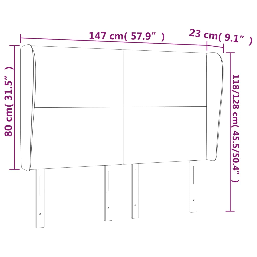 vidaXL Cabeceira cama c/ abas tecido 147x23x118/128 cm castanho-escuro