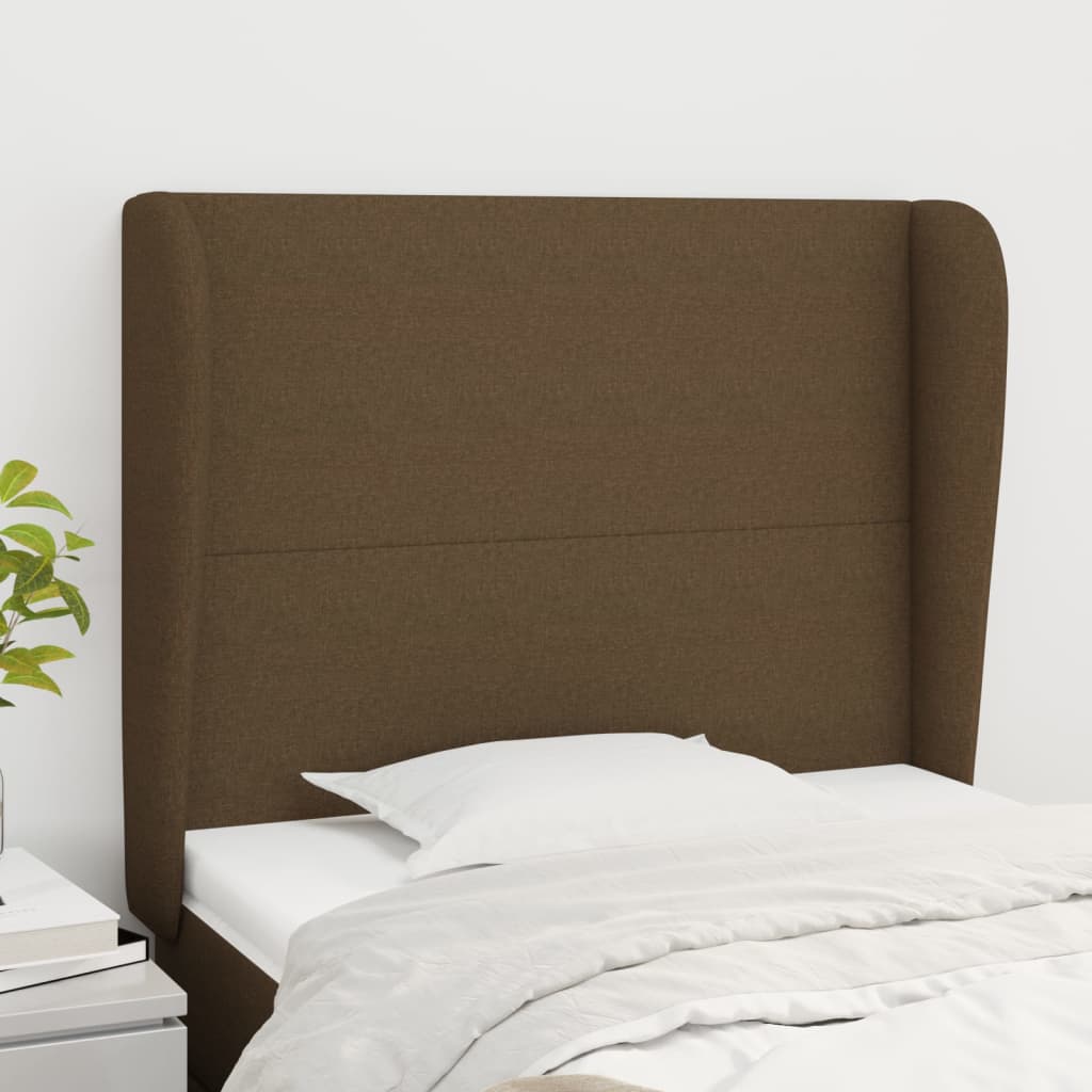 vidaXL Cabeceira cama c/ abas tecido 93x23x118/128 cm castanho-escuro