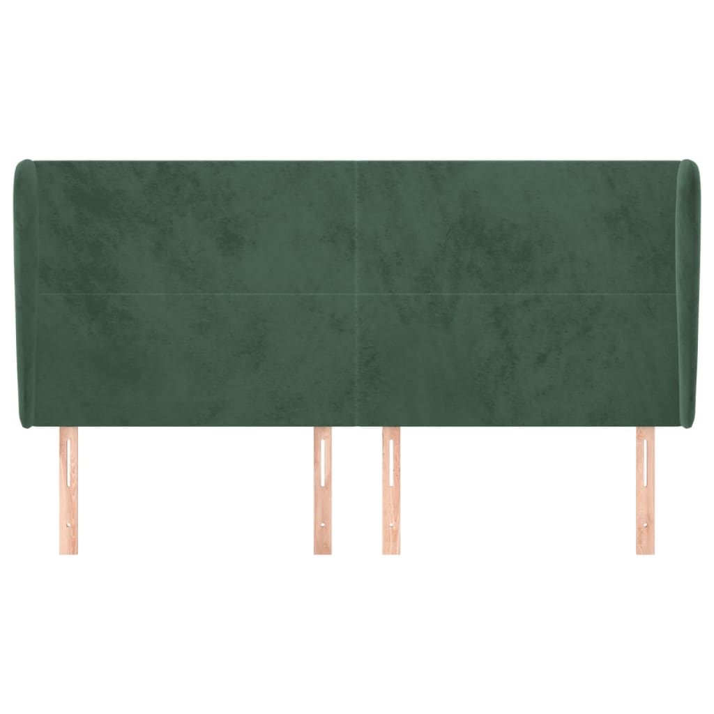 vidaXL Cabeceira cama c/ abas veludo 203x23x118/128 cm verde-escuro