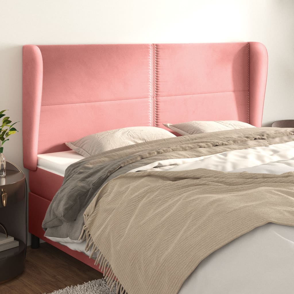 vidaXL Cabeceira cama c/ abas veludo 183x23x118/128 cm rosa