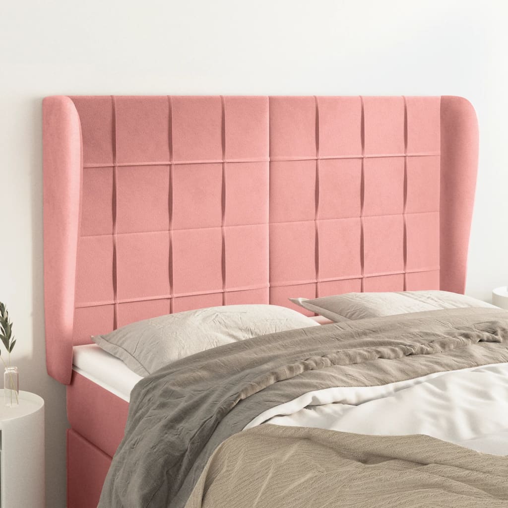 vidaXL Cabeceira de cama c/ abas veludo 147x23x118/128 cm rosa