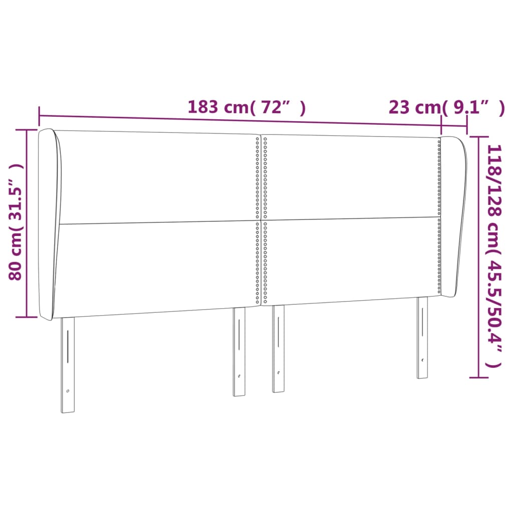 vidaXL Cabeceira cama c/ abas veludo 183x23x118/128 cm rosa