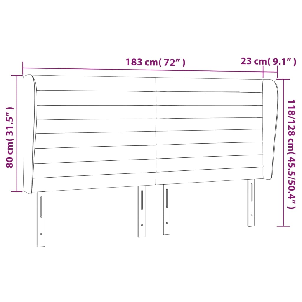 vidaXL Cabeceira cama c/ abas tecido 183x23x118/128 cm cinzento-escuro