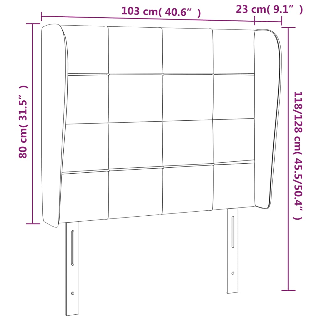 vidaXL Cabeceira cama c/ abas tecido 103x23x118/128 cm cinzento-claro