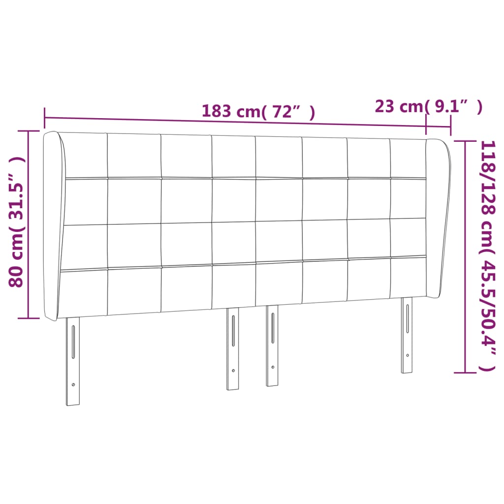 vidaXL Cabeceira cama c/ abas tecido 183x23x118/128 cm cinzento-escuro