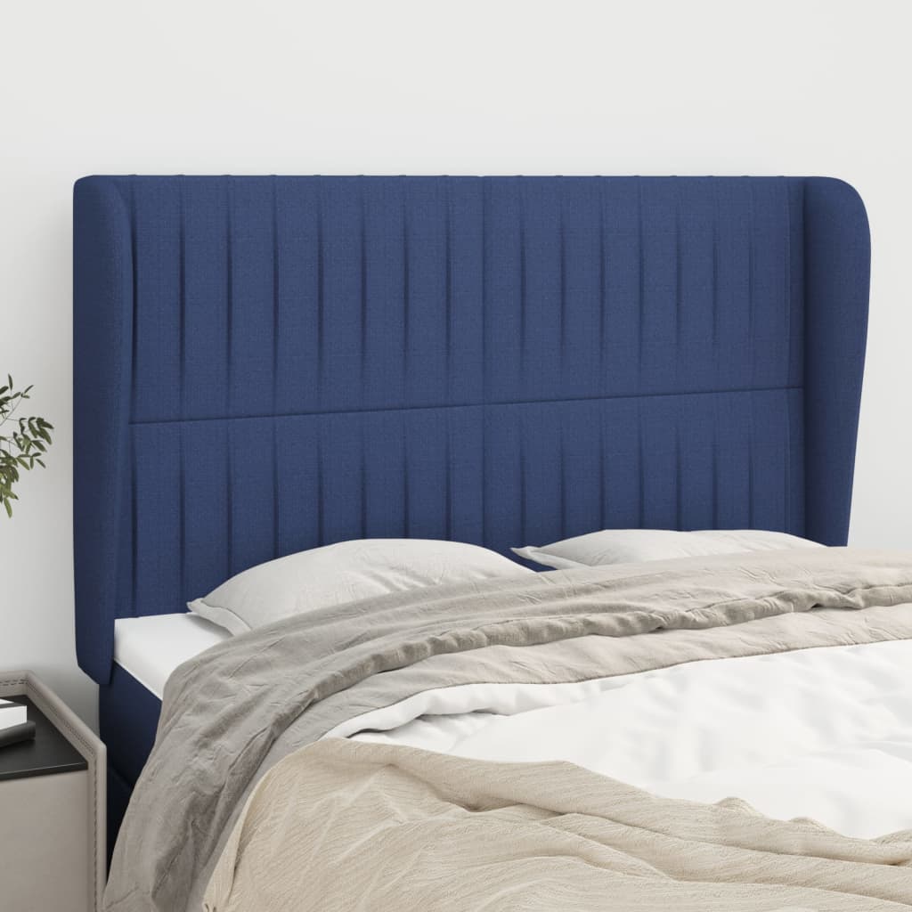 vidaXL Cabeceira de cama c/ abas tecido 147x23x118/128 cm azul