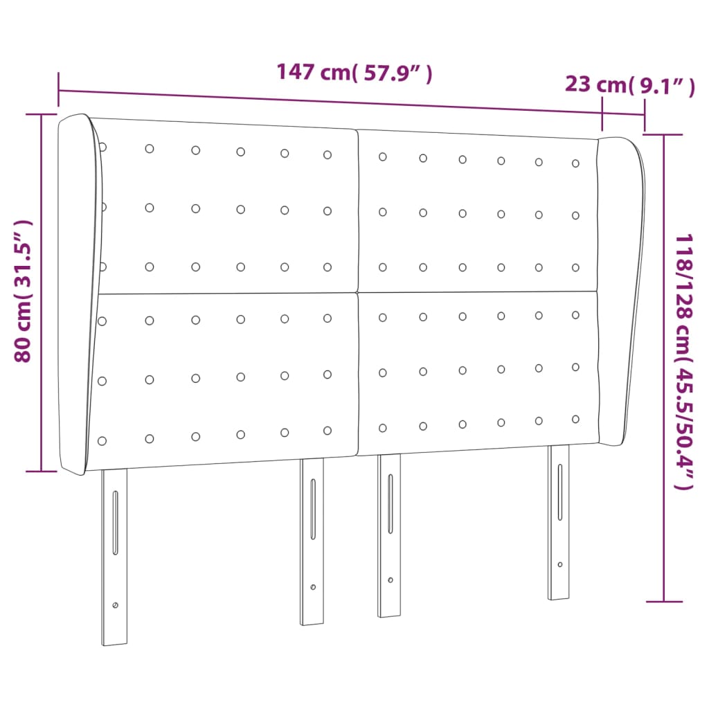 vidaXL Cabeceira cama c/ abas veludo 147x23x118/128 cm azul-escuro