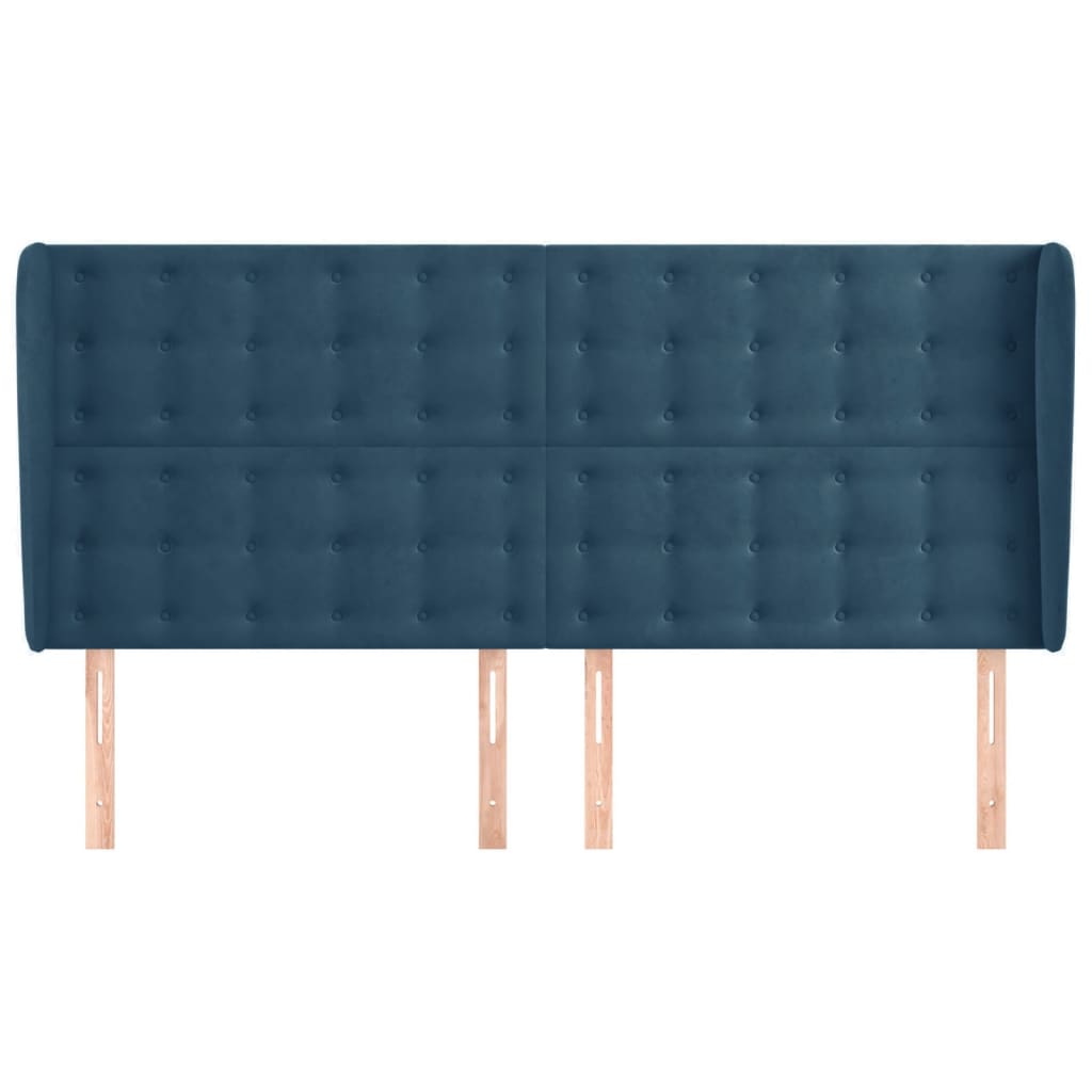 vidaXL Cabeceira cama c/ abas veludo 183x23x118/128 cm azul-escuro