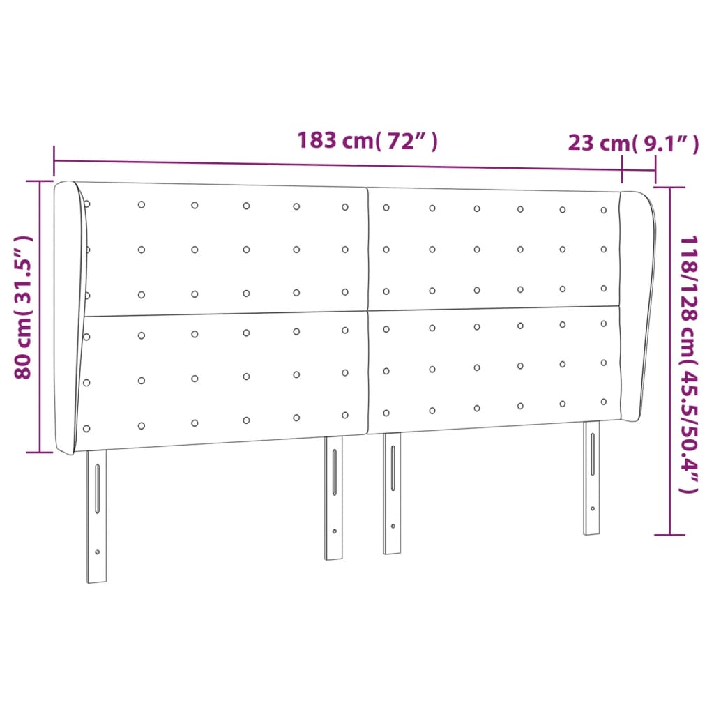 vidaXL Cabeceira cama c/ abas veludo 183x23x118/128 cm azul-escuro