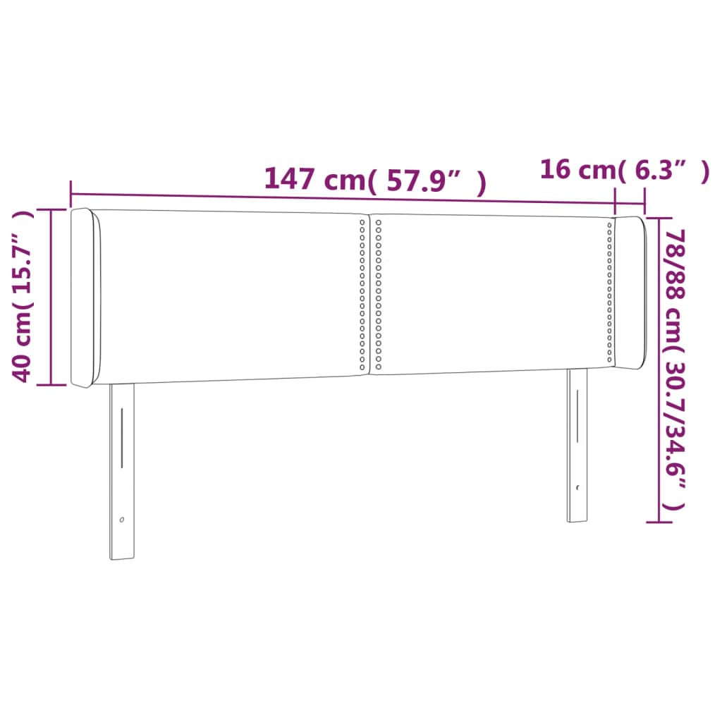 vidaXL Cabeceira de cama c/ abas veludo147x16x78/88 cm cinzento-claro