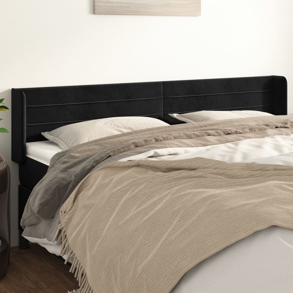 vidaXL Cabeceira de cama c/ abas veludo 163x16x78/88 cm preto