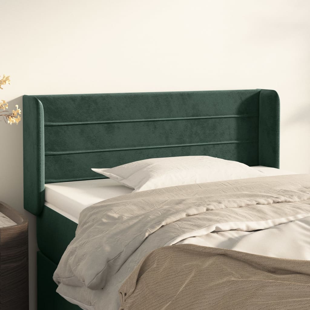 vidaXL Cabeceira de cama c/ abas veludo 103x16x78/88cm verde-escuro