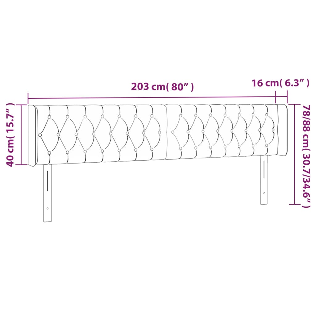 vidaXL Cabeceira de cama c/ abas tecido 203x16x78/88cm castanho-escuro