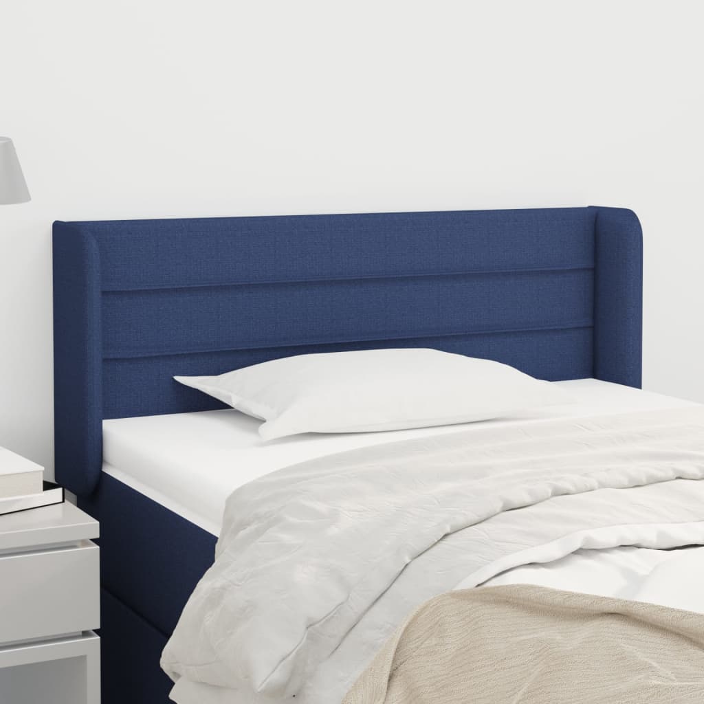 vidaXL Cabeceira de cama c/ abas tecido 93x16x78/88 cm azul