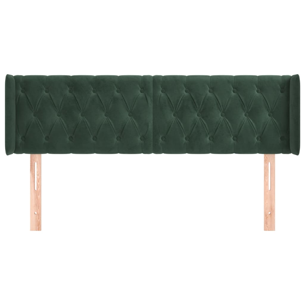 vidaXL Cabeceira de cama c/ abas tecido 147x16x78/88cm verde-escuro