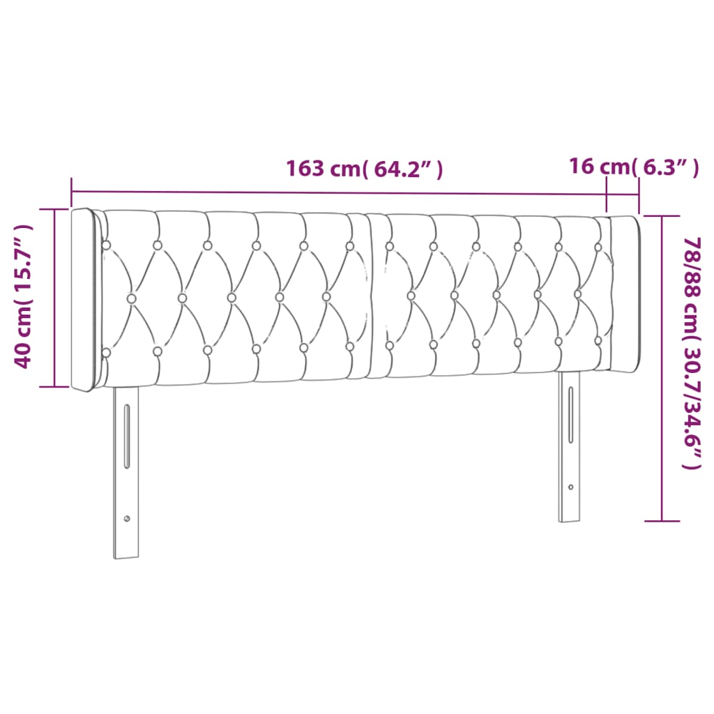 vidaXL Cabeceira de cama c/ abas veludo 163x16x78/88 cm preto