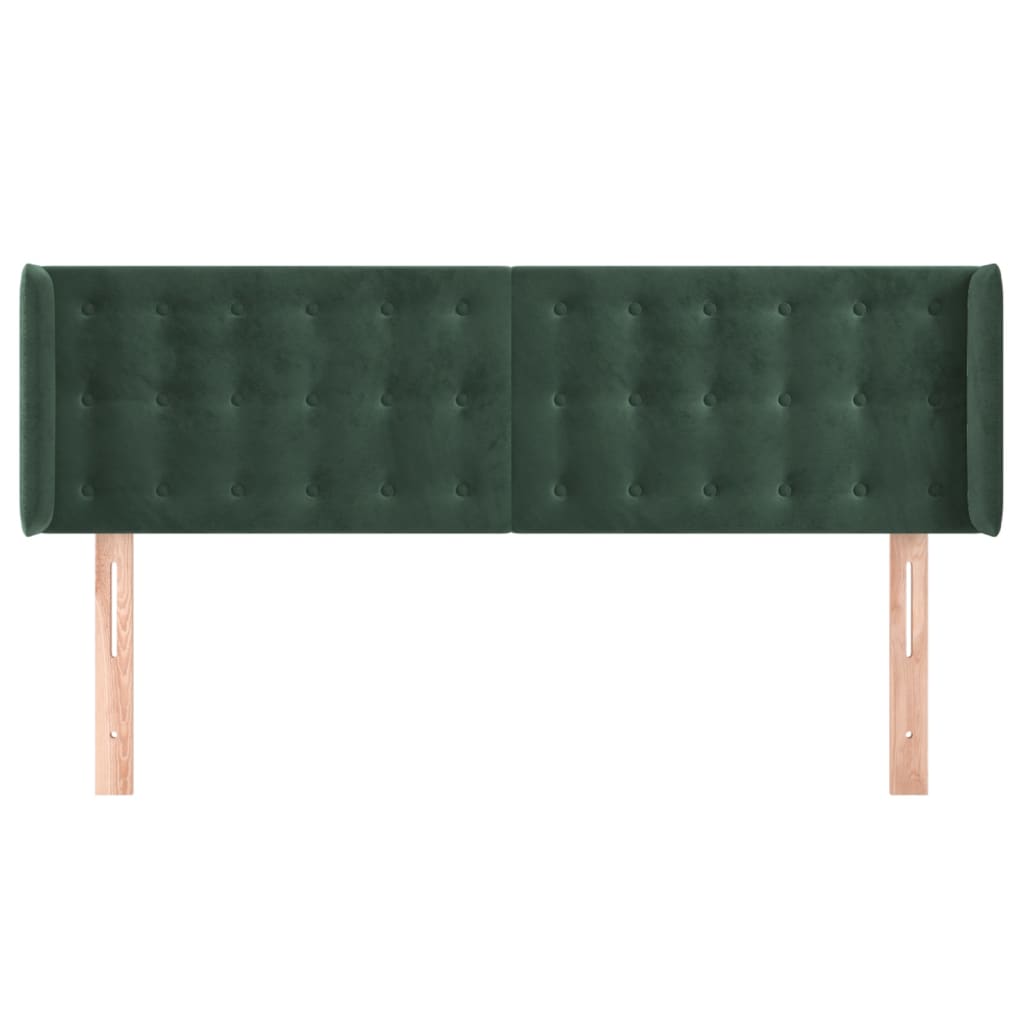 vidaXL Cabeceira de cama c/ abas tecido 147x16x78/88cm verde-escuro