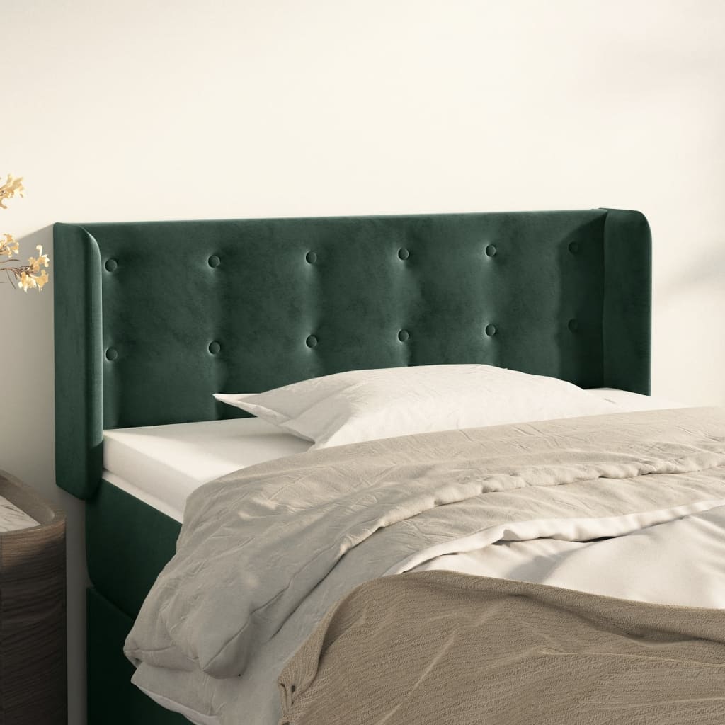 vidaXL Cabeceira de cama c/ abas veludo 103x16x78/88cm verde-escuro