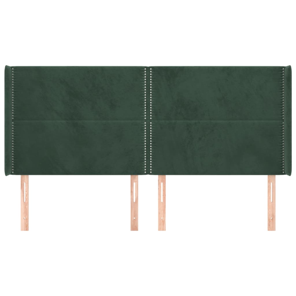 vidaXL Cabeceira cama c/ abas veludo 183x16x118/128 cm verde-escuro