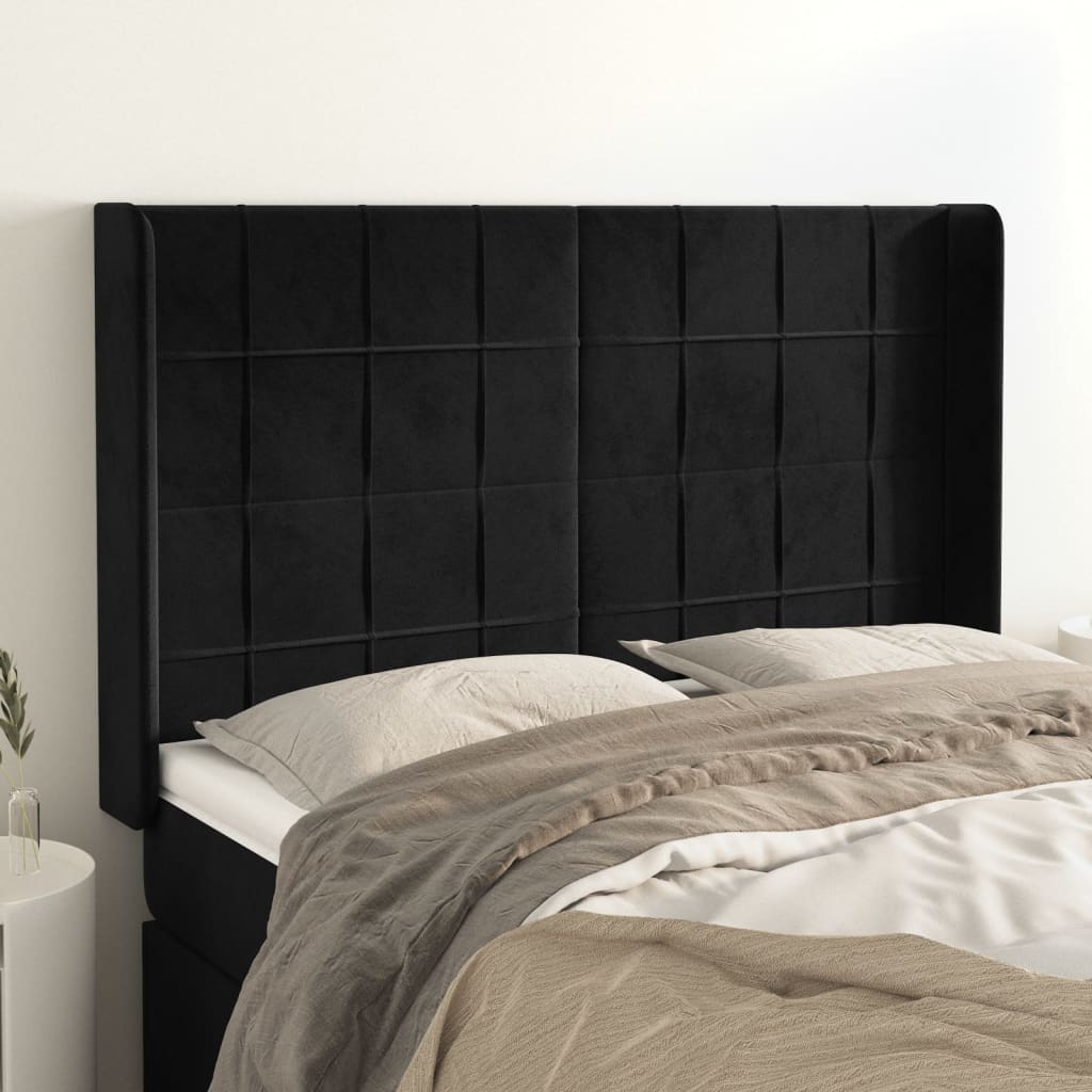 vidaXL Cabeceira de cama c/ abas veludo 147x16x118/128 cm preto