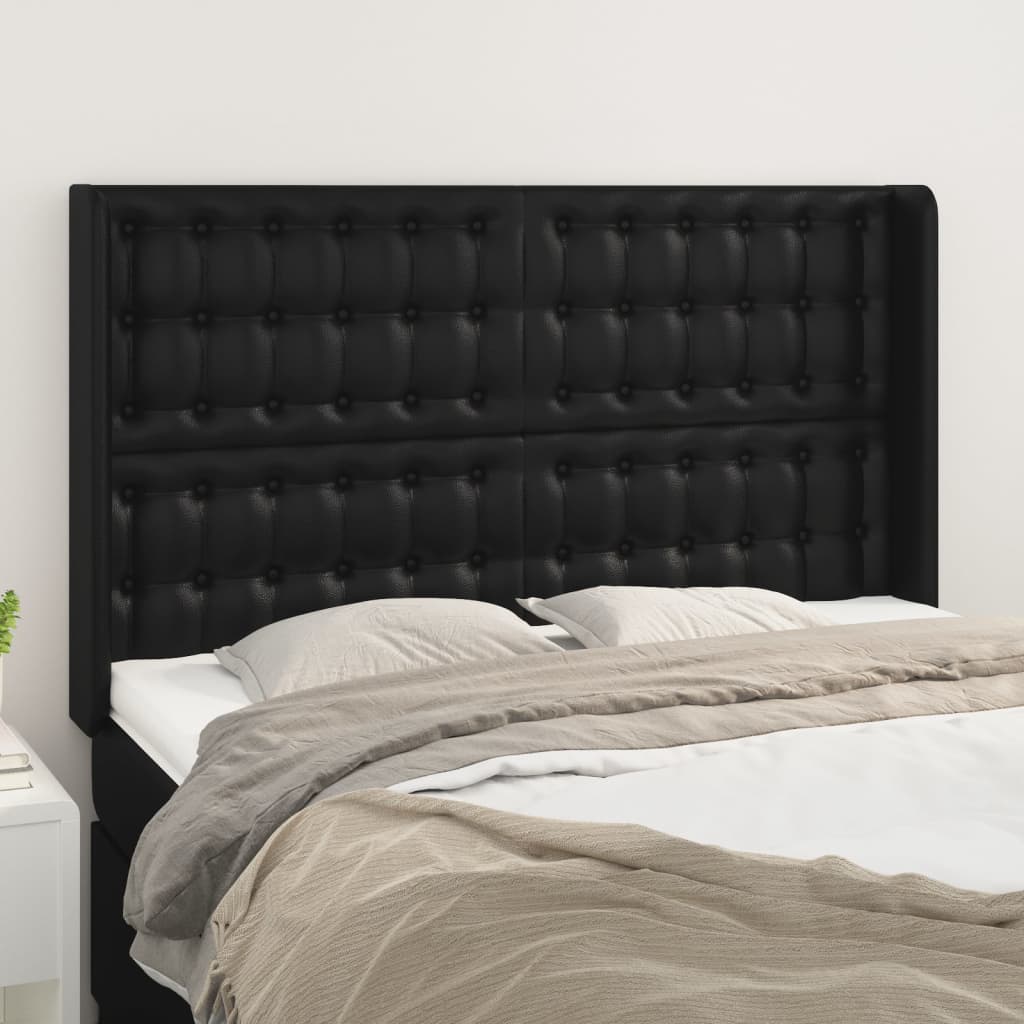 vidaXL Cabeceira de cama c/ abas couro artif. 147x16x118/128 cm preto