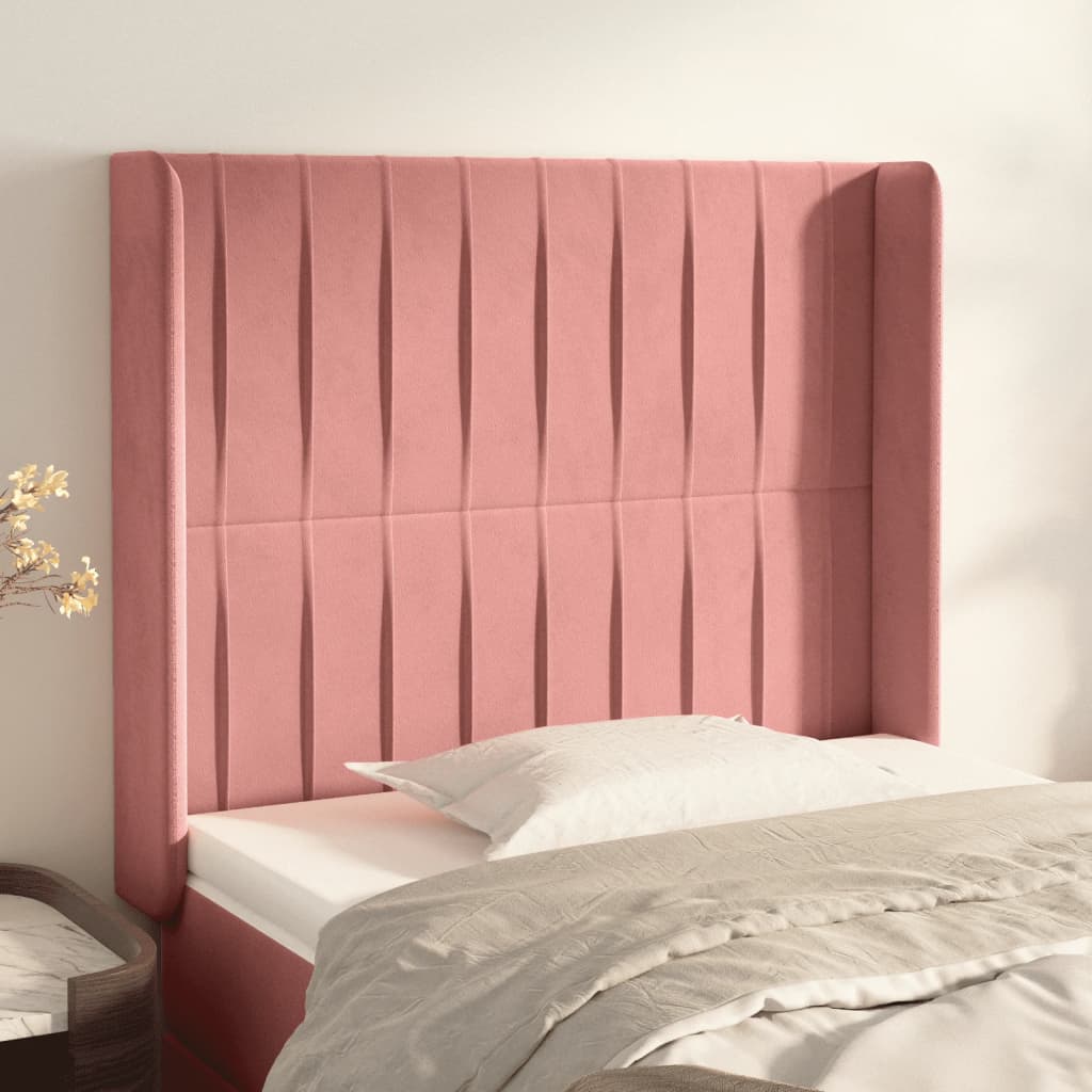 vidaXL Cabeceira cama c/ abas veludo 103x16x118/128 cm rosa