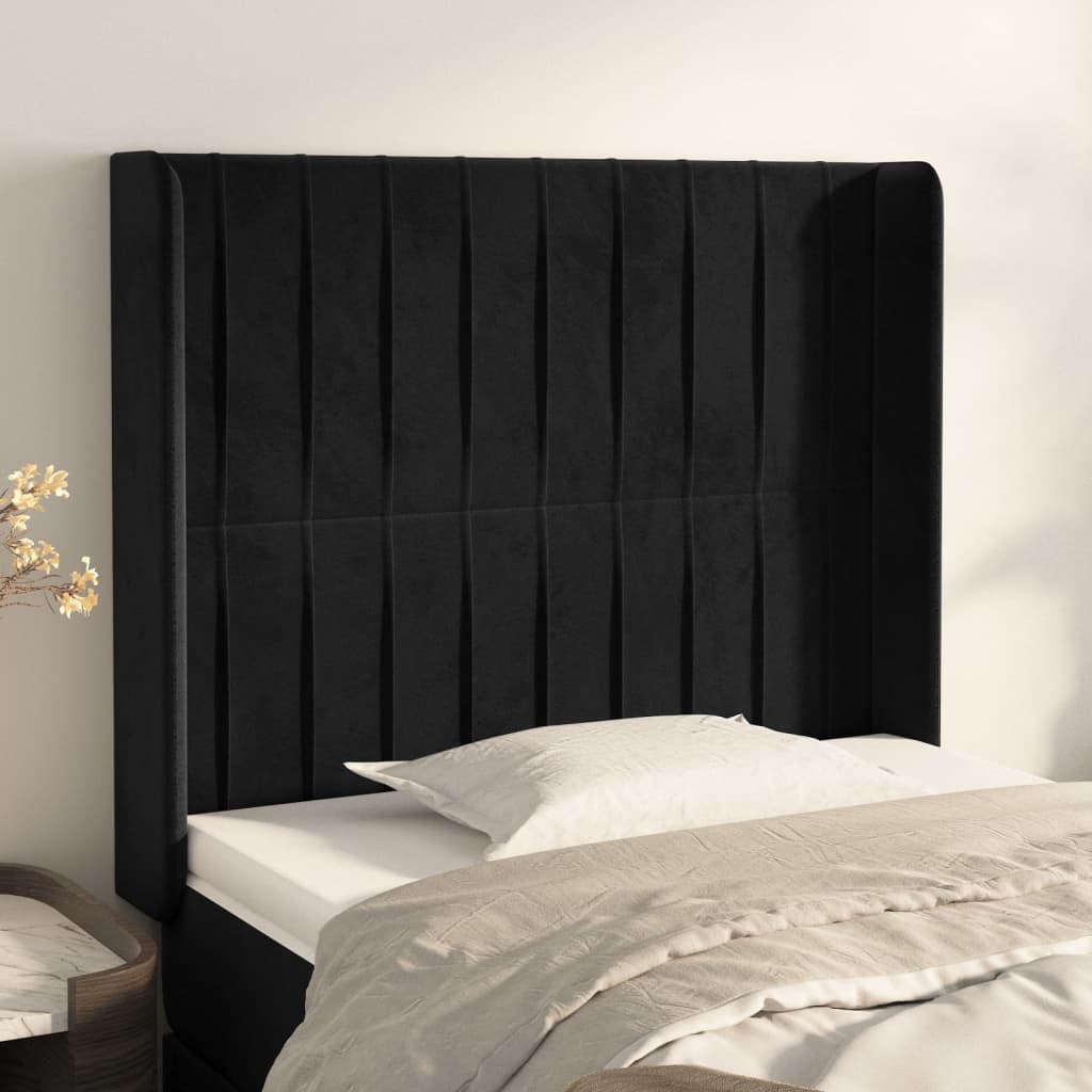 vidaXL Cabeceira de cama c/ abas veludo 83x16x118/128 cm preto