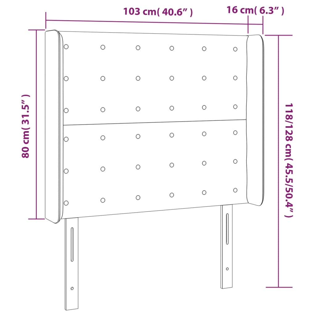 vidaXL Cabeceira de cama c/ abas veludo 103x16x118/128 cm preto