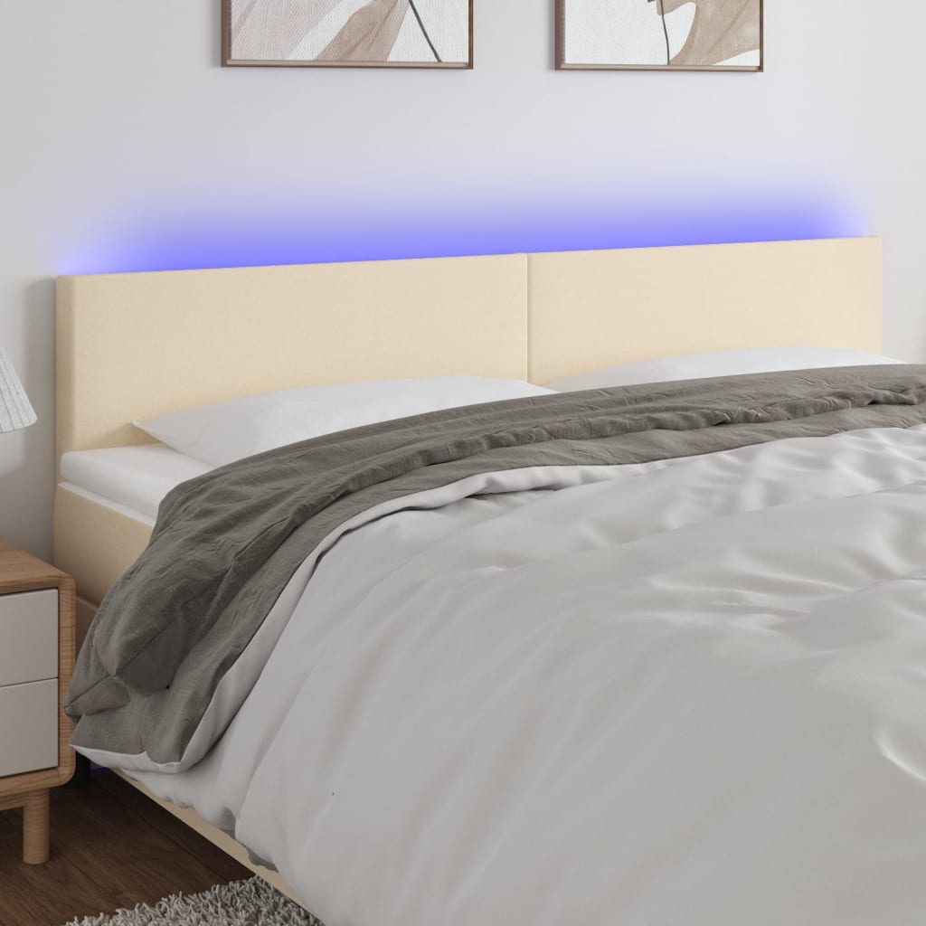 vidaXL Cabeceira de cama c/ luzes LED tecido 180x5x78/88 cm cor creme