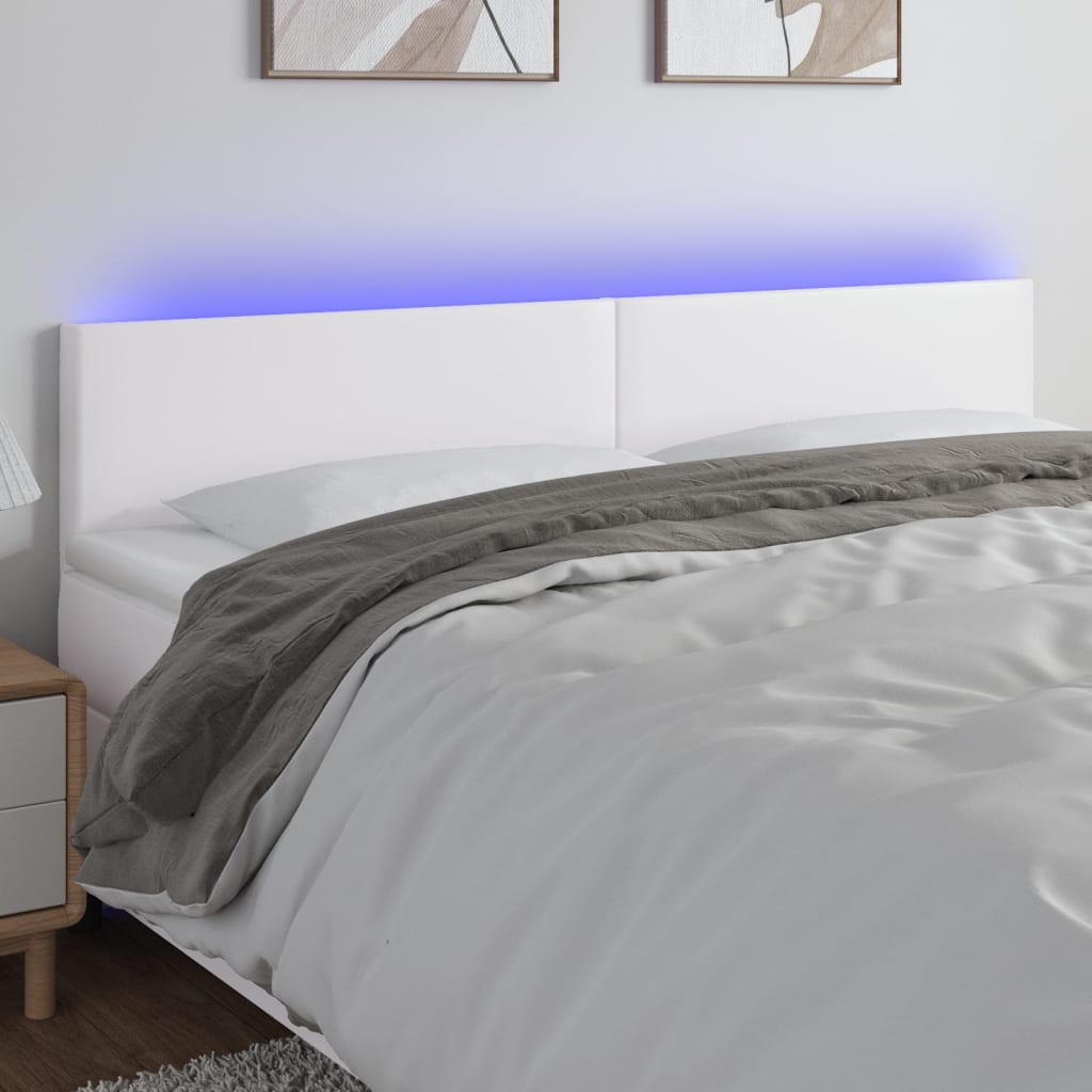 vidaXL Cabeceira de cama c/ LED couro artificial 160x5x78/88 cm branco