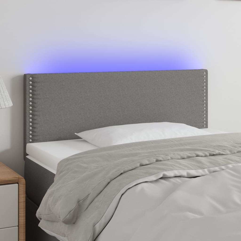 vidaXL Cabeceira de cama c/ luzes LED tecido 90x5x78/88cm cinza-escuro