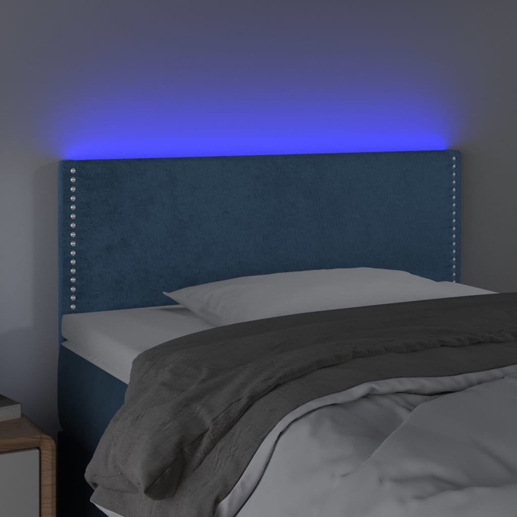 vidaXL Cabeceira de cama c/ luzes LED veludo 80x5x78/88 cm azul-escuro