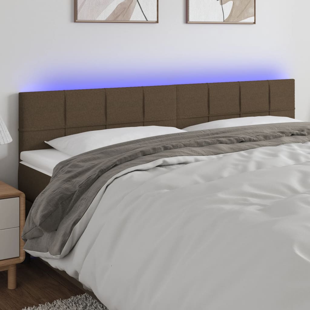 vidaXL Cabeceira de cama c/ luzes LED tecido 160x5x78/88 cm castanho