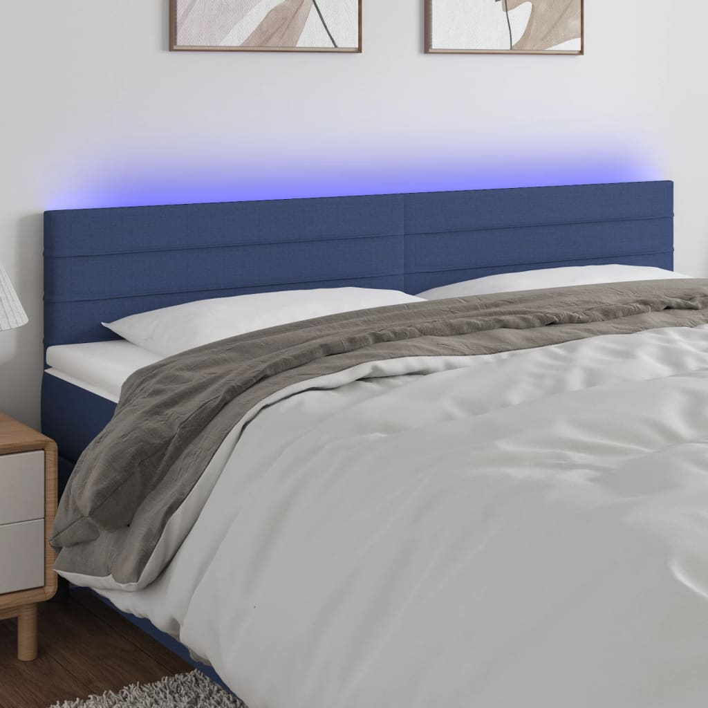 vidaXL Cabeceira de cama c/ luzes LED tecido 180x5x78/88 cm azul