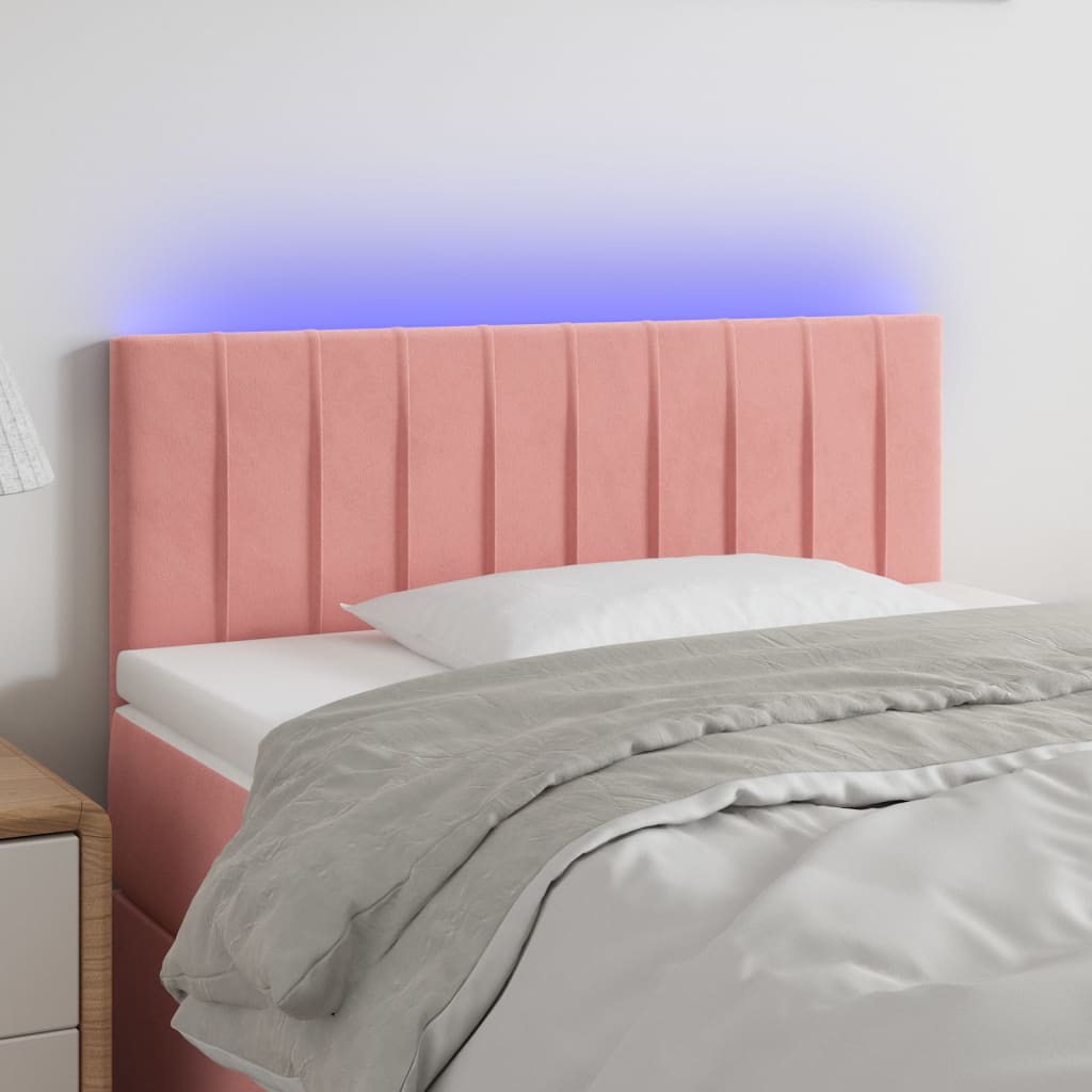 vidaXL Cabeceira de cama c/ luzes LED veludo 100x5x78/88 cm rosa