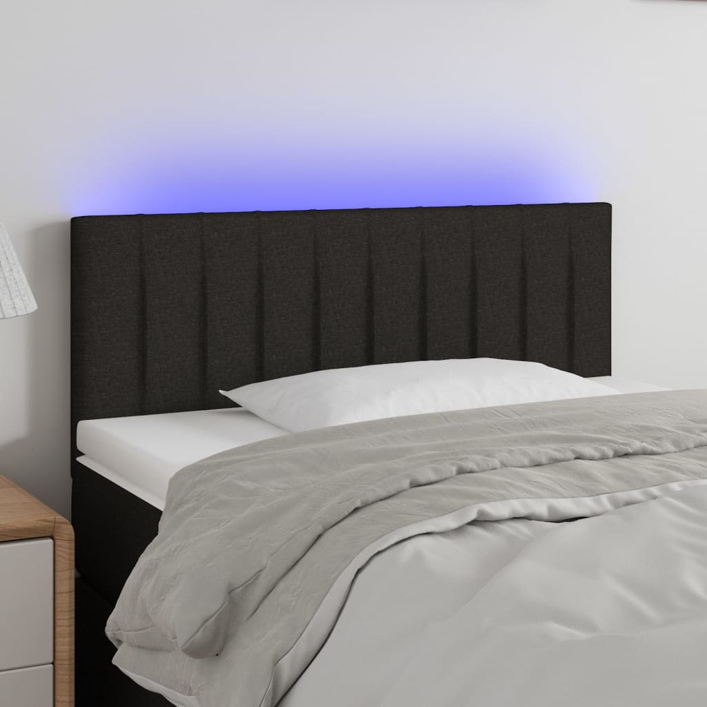 vidaXL Cabeceira de cama c/ luzes LED tecido 90x5x78/88 cm preto