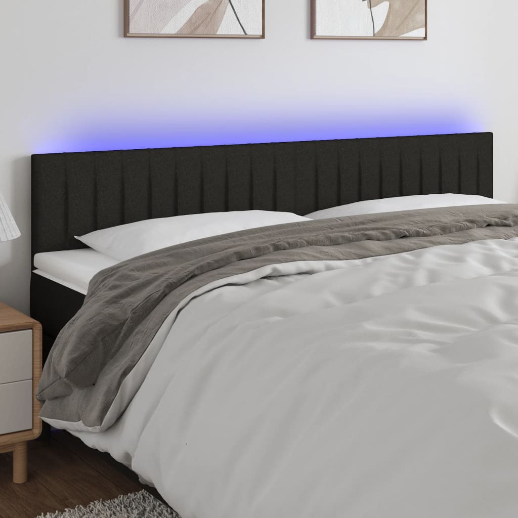 vidaXL Cabeceira de cama c/ luzes LED tecido 200x5x78/88 cm preto