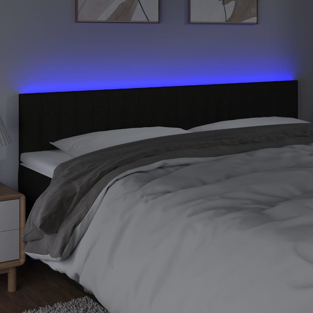 vidaXL Cabeceira de cama c/ luzes LED tecido 200x5x78/88 cm preto