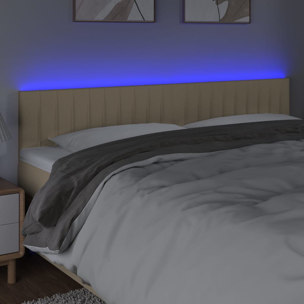 vidaXL Cabeceira de cama c/ luzes LED tecido 180x5x78/88 cm cor creme